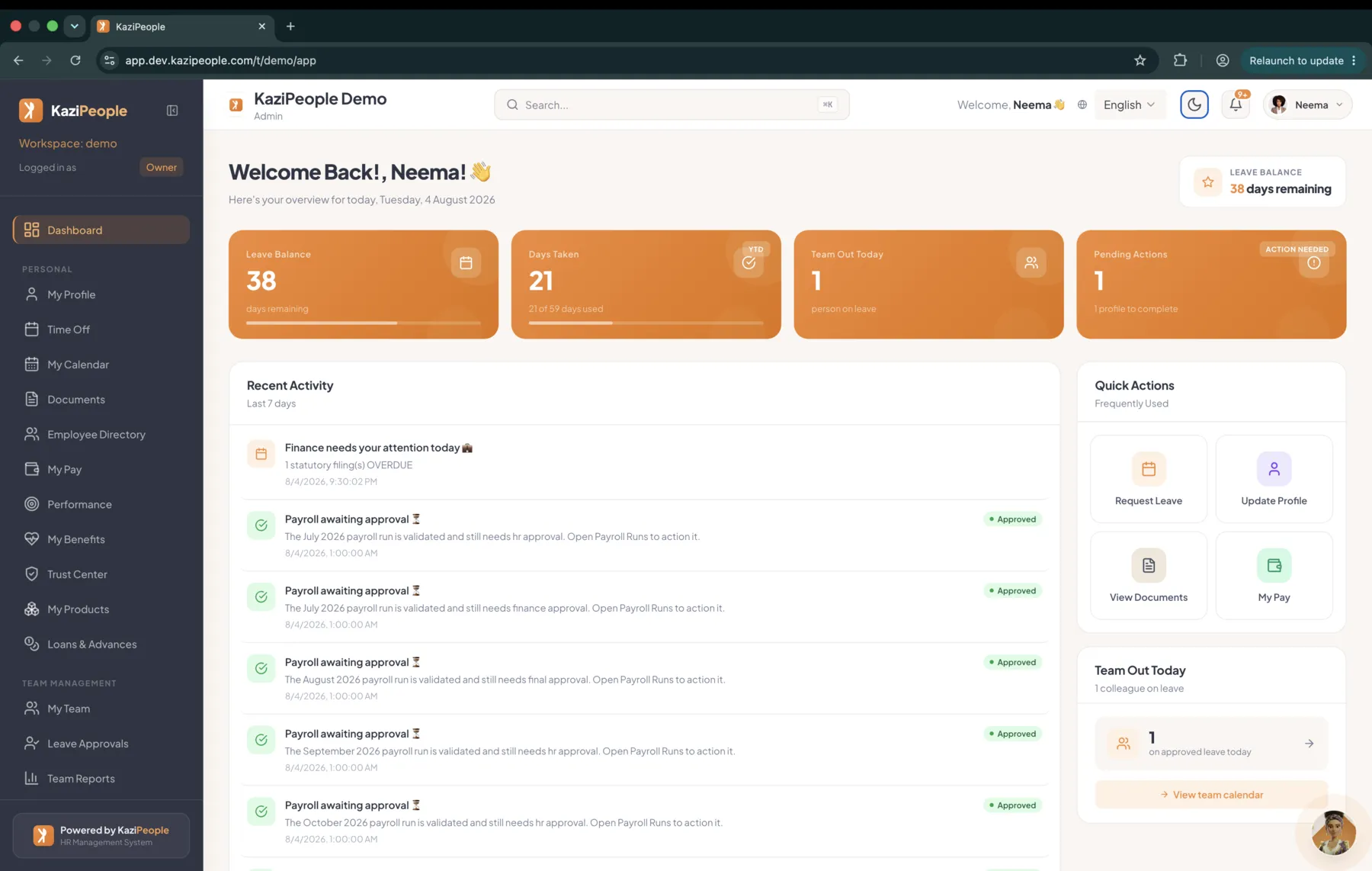 KaziPeople dashboard